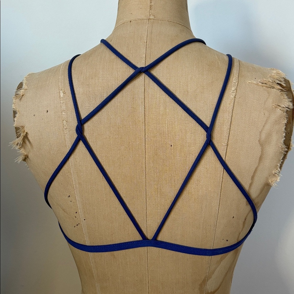 Intimately Free People Navy Ribbed Bandeau Strappy Bra Bralette XS/S - Picture 7 of 8